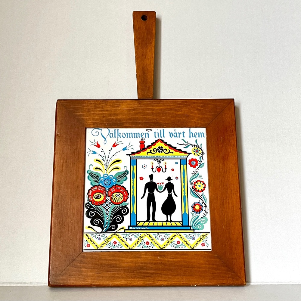 Ceramic Tile Framed Vintage Kitchen Decor Wall Art Trivet Cutting Board Sweden - Picture 6 of 6